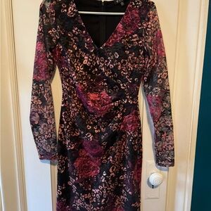Guess Pink and Black Floral Long Sleeve Dress